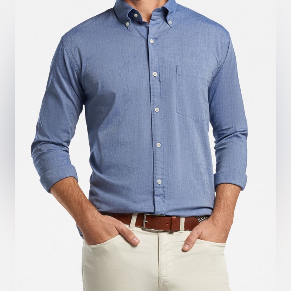 Peter Millar Garment Dyed Cotton Blend Sport Shirt. Size Medium